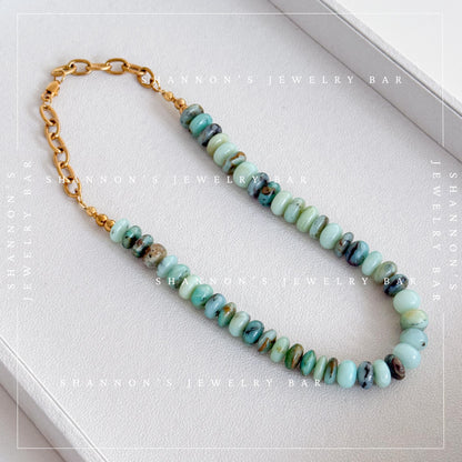 Blue Peruvian Opal Necklace, Genuine Opal Gemstone Necklace, Chunky Beaded Necklace, Handmade Blue Stone Jewelry, Statement