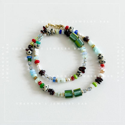 Bead Soup Necklace, Colorful Mixed Gemstone and Glass Beaded Necklace, 18 Inch One of a Kind Statement Jewelry