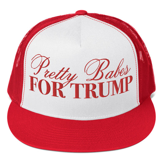 Pretty Babes Vote Trump Embroidered Trucker Cap - Red and White