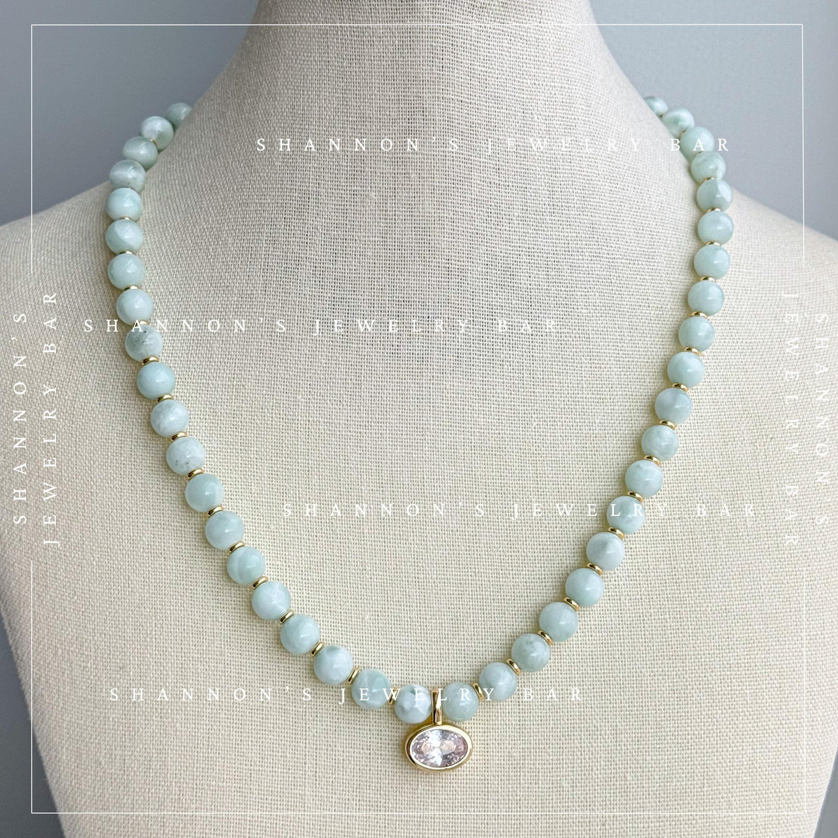 Green Moonstone Beaded Necklace, Genuine Green Moonstone Necklace, Oval CZ Pendant Necklace, Handmade Gemstone Necklace, Gold Beaded Jewelry