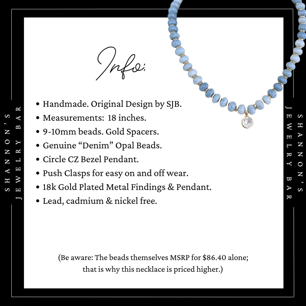 Blue Opal Necklace, Genuine Opal Beaded Necklace, Blue Gemstone Necklace, Gold CZ Pendant Necklace, Handmade Beaded Jewelry