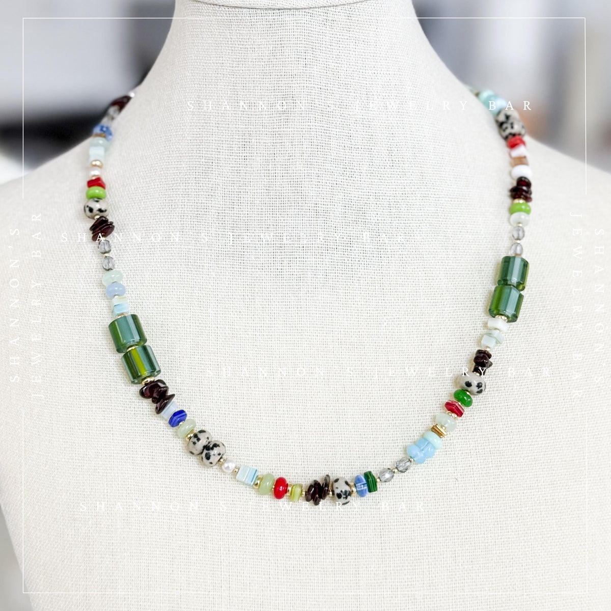 Bead Soup Necklace, Colorful Mixed Gemstone and Glass Beaded Necklace, 18 Inch One of a Kind Statement Jewelry