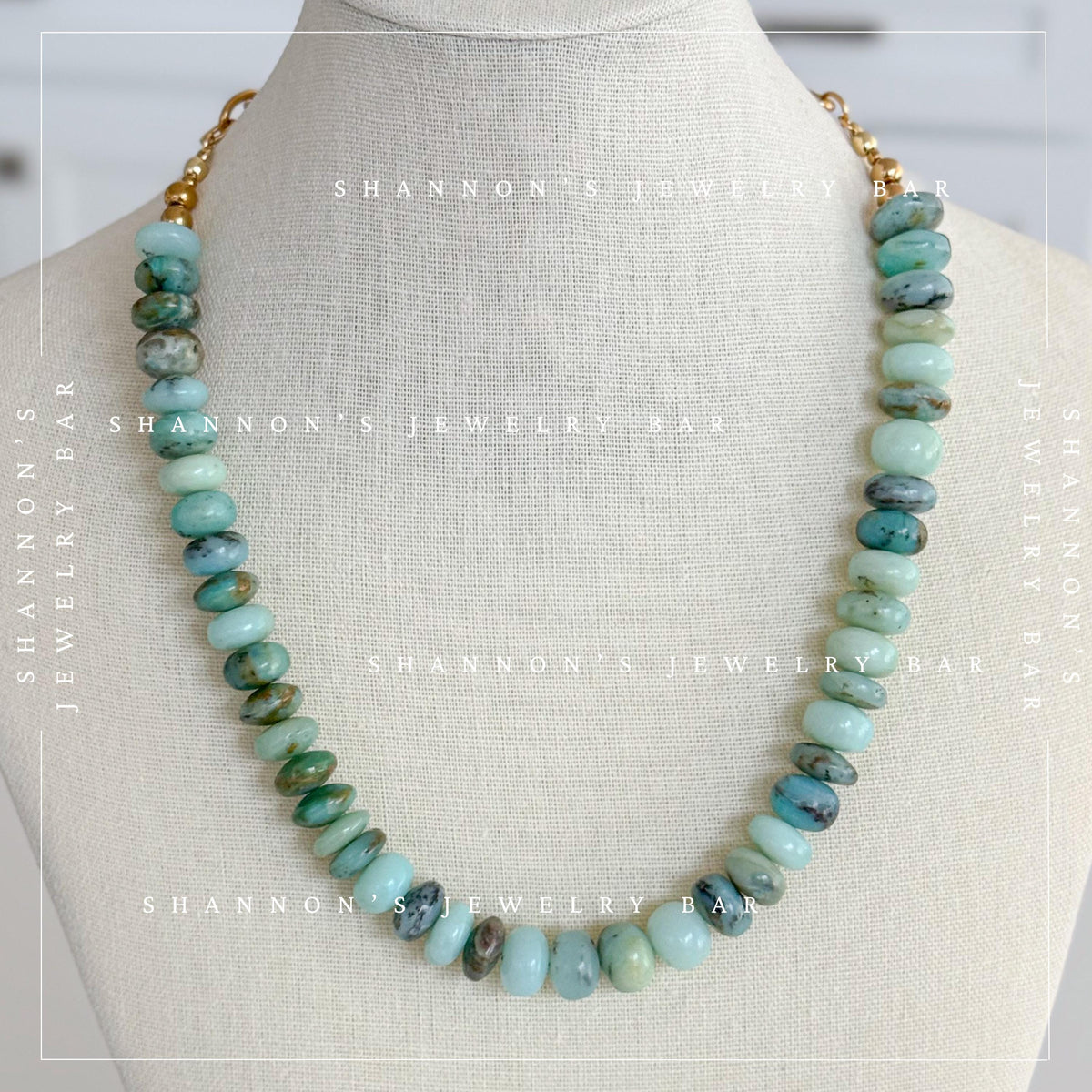 Blue Peruvian Opal Necklace, Genuine Opal Gemstone Necklace, Chunky Beaded Necklace, Handmade Blue Stone Jewelry, Statement