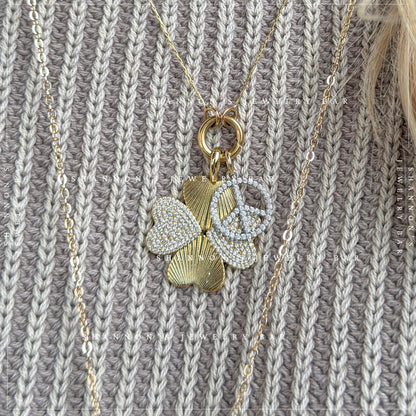 Four Leaf Clover Charm Gold CZ Charm Pendant, Lucky Clover Charm, Gold Charm for Charm Necklace, Charm Bar Pendant, Lucky Jewelry Charm