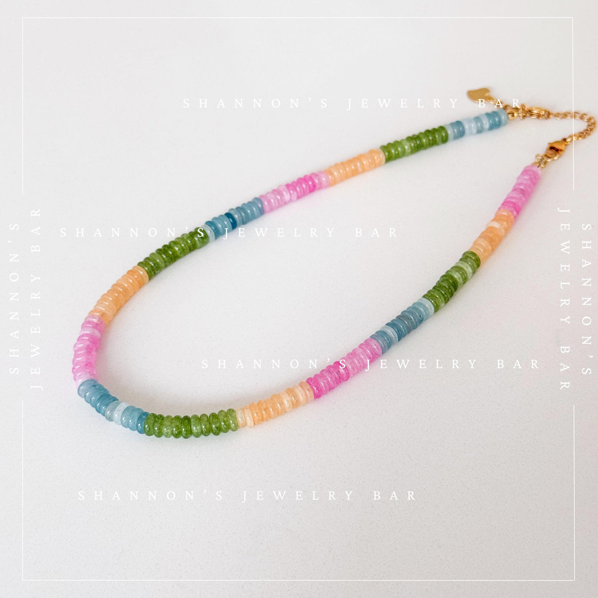 Colorful Quartz Gemstone Necklace, Multicolor Heishi Beaded Necklace, Pastel Rainbow Necklace, Handmade Gemstone Jewelry, Gift for Her