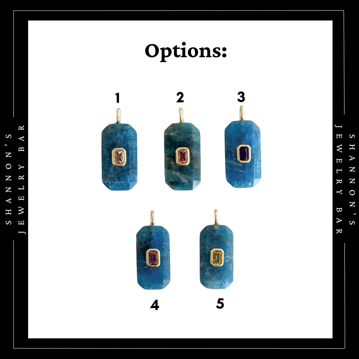 Natural Apatite Pendant, Blue Faceted Gemstone Charm with Gold CZ Detail, Rectangle Necklace Focal, Jewelry Making Supply