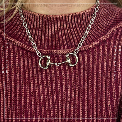 Horse Bit Necklace w/ Rope Chain: Equestrian Jewelry, Stainless Steel, Snaffle Bit, Women's Jewelry, Western