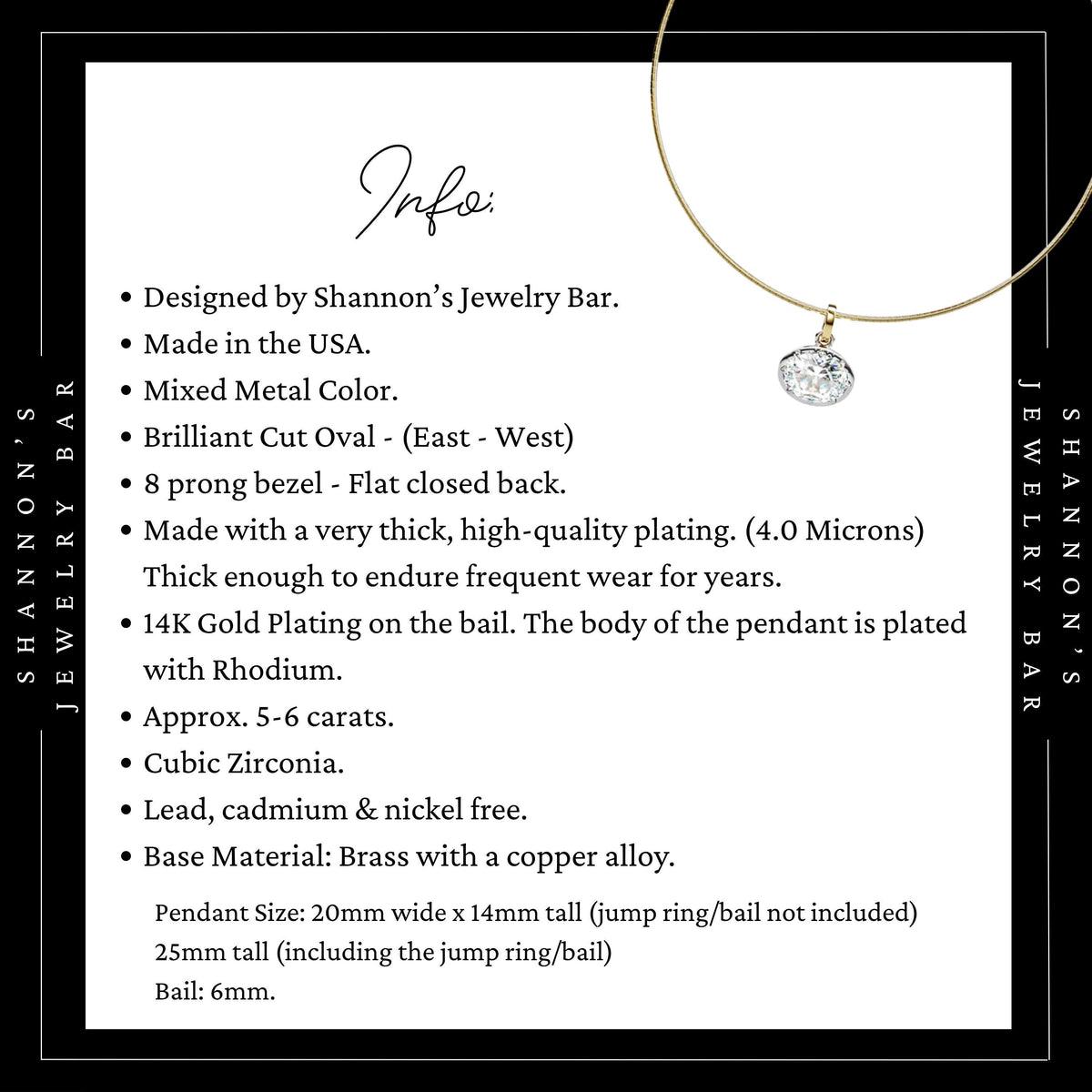 East West Brilliant Oval Pendant Charm, Mixed Metal Necklace Charm, Georgian Style Pendant, Bezel Set 8 Prong Solitaire