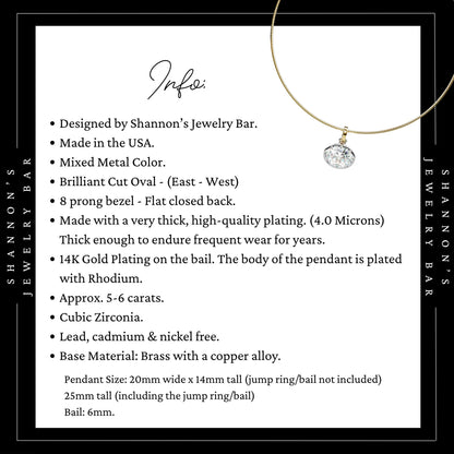 East West Brilliant Oval Pendant Charm, Mixed Metal Necklace Charm, Georgian Style Pendant, Bezel Set 8 Prong Solitaire