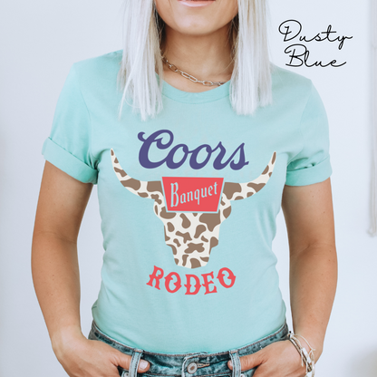 Rodeo Coors Cow Skull with Cow Print- Unisex Jersey Short Sleeve Tee