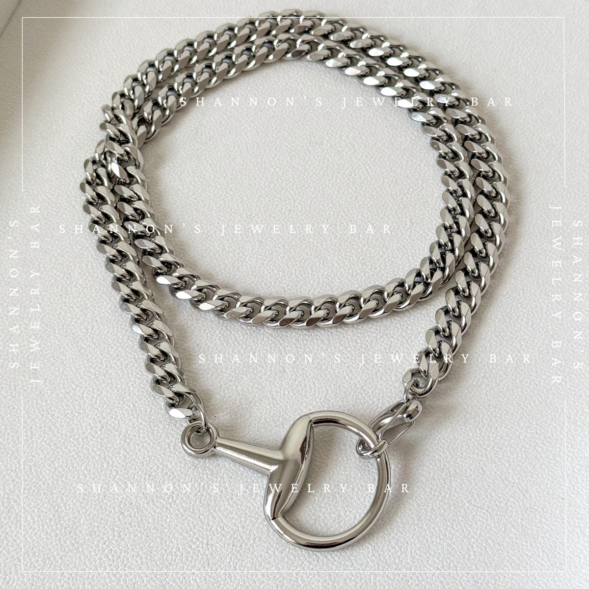 Chunky Silver Horsebit Necklace, Stainless Steel Cuban Link Chain Necklace, Waterproof Tarnish Proof Statement Chain, Equestrian Jewelry