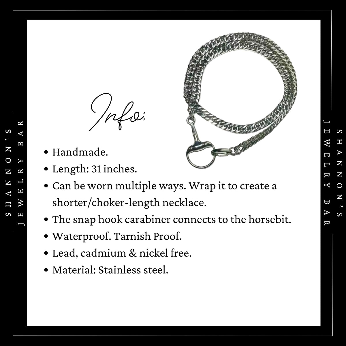 Chunky Silver Horsebit Necklace, Stainless Steel Cuban Link Chain Necklace, Waterproof Tarnish Proof Statement Chain, Equestrian Jewelry