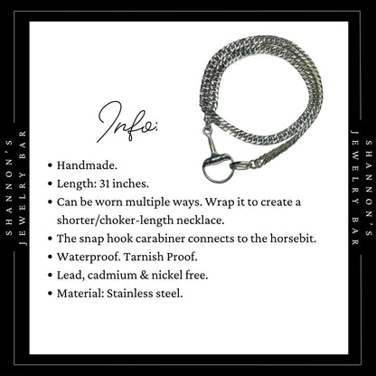 Chunky Silver Horsebit Necklace, Stainless Steel Cuban Link Chain Necklace, Waterproof Tarnish Proof Statement Chain, Equestrian Jewelry