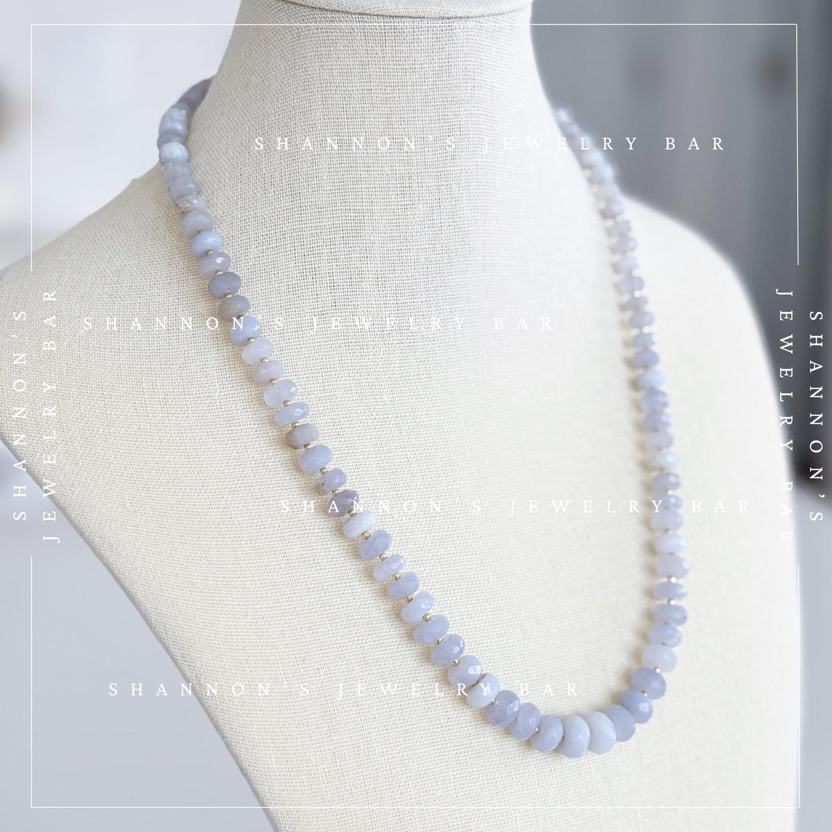 Turkish Chalcedony Necklace, Blue Gemstone Beaded Necklace, Genuine Chalcedony Jewelry, Faceted Stone Necklace, Gold Accent Necklace