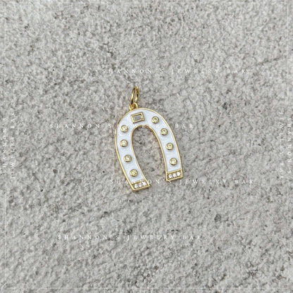 White Enamel Horseshoe Charm, Lucky Horseshoe Pendant, Gold Horseshoe Charm, Western Charm Necklace Pendant, Horse Lover Jewelry Charm