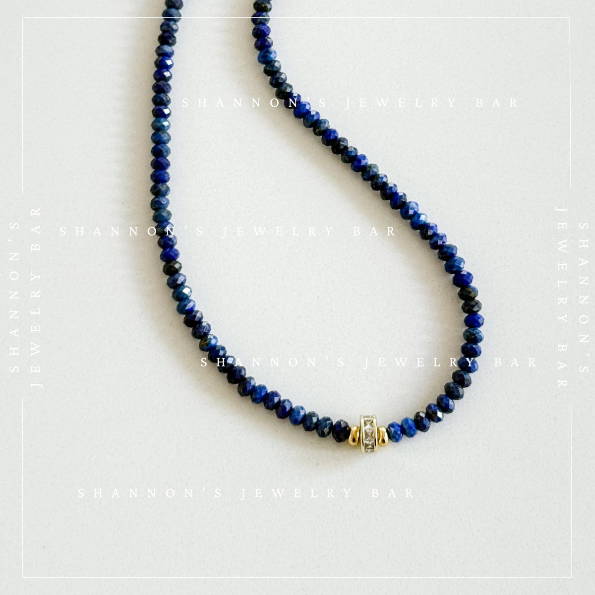 Genuine Lapis Lazuli Necklace, Blue Gemstone Beaded Necklace, CZ Spinner Focal, 18K Gold Plated Jewelry, September Birthstone Gift