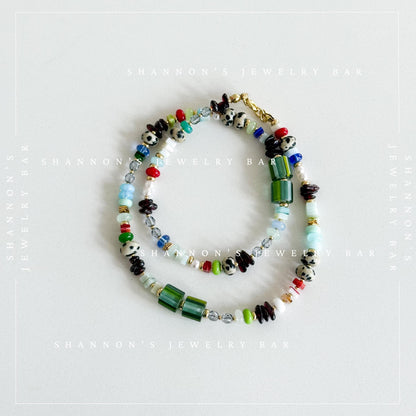 Bead Soup Necklace, Colorful Mixed Gemstone and Glass Beaded Necklace, 18 Inch One of a Kind Statement Jewelry