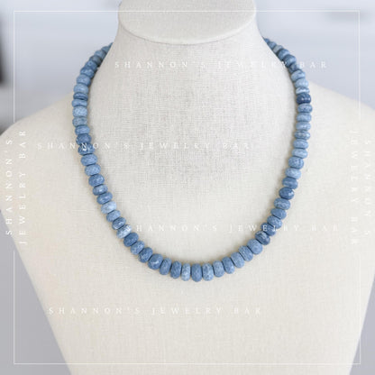 Denim Opal Necklace, Blue Gemstone Beaded Necklace, Faceted Opal Necklace, Natural Stone Necklace, Handmade Blue Beaded Jewelry