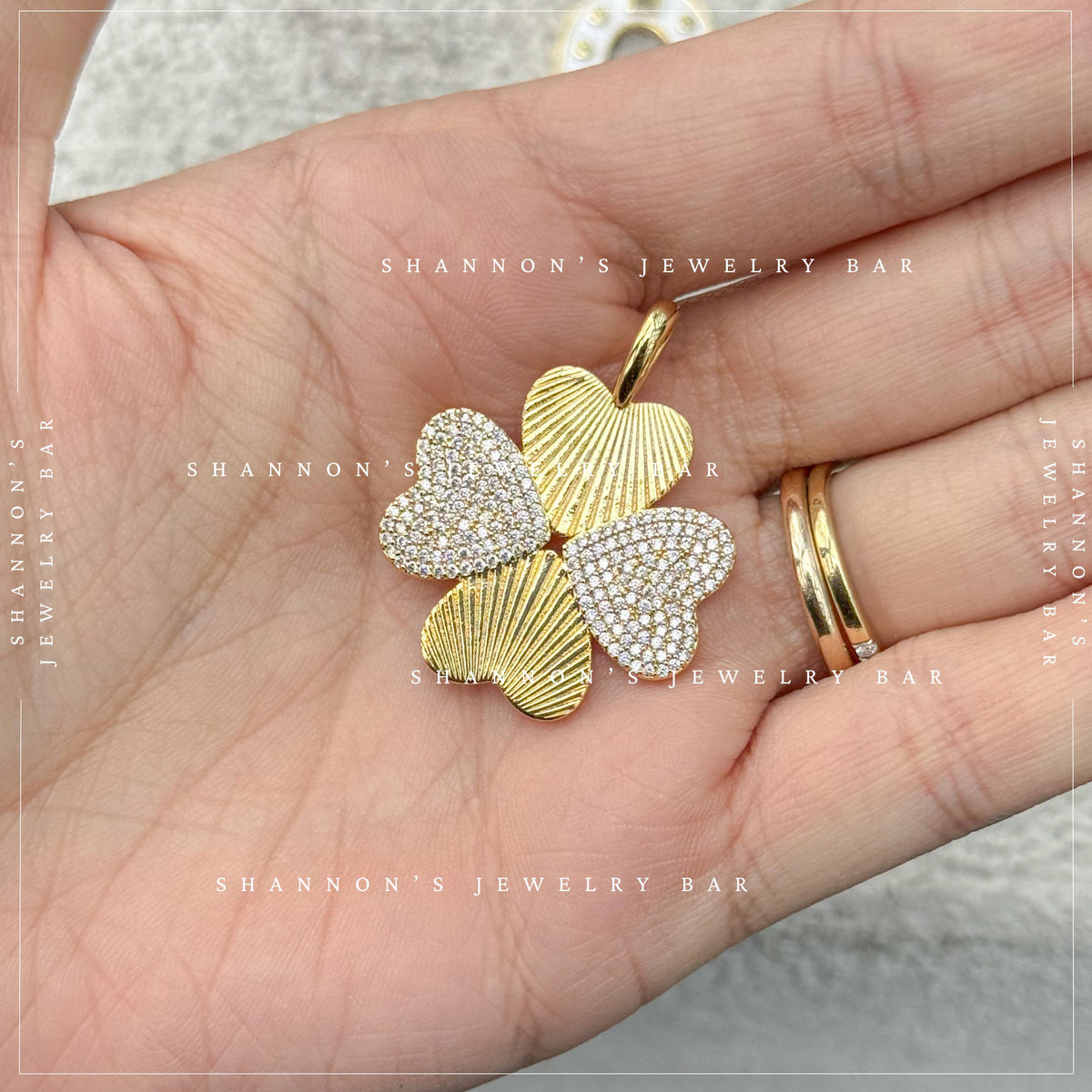 Four Leaf Clover Charm Gold CZ Charm Pendant, Lucky Clover Charm, Gold Charm for Charm Necklace, Charm Bar Pendant, Lucky Jewelry Charm
