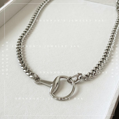 Chunky Silver Horsebit Necklace, Stainless Steel Cuban Link Chain Necklace, Waterproof Tarnish Proof Statement Chain, Equestrian Jewelry