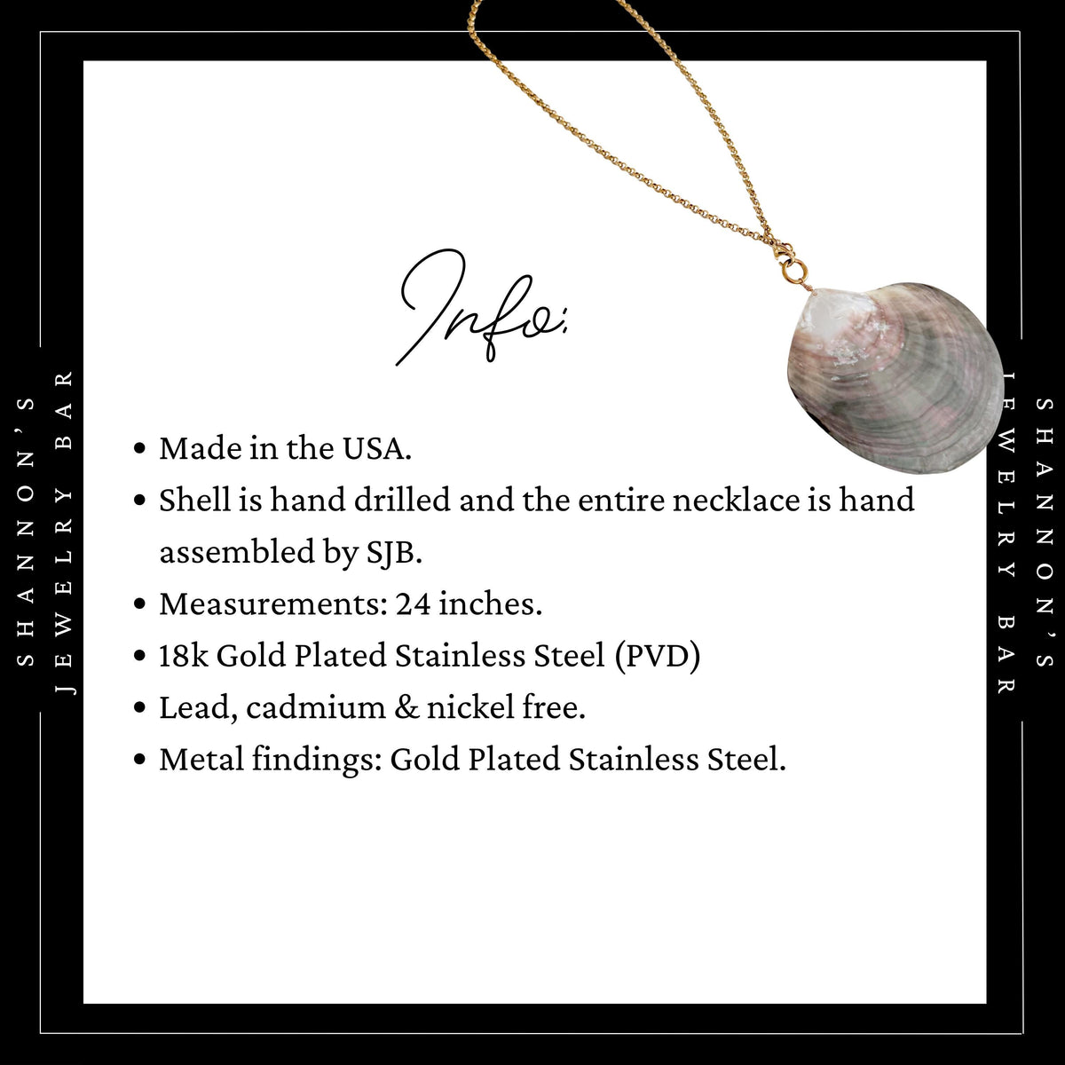 Large Natural Shell Pendant Necklace, 24 Inch Gold Chain, Statement Seashell Jewelry, Coastal Beach Necklace, Ocean Jewelry