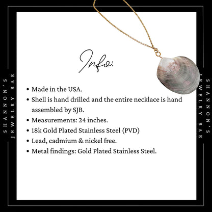 Large Natural Shell Pendant Necklace, 24 Inch Gold Chain, Statement Seashell Jewelry, Coastal Beach Necklace, Ocean Jewelry