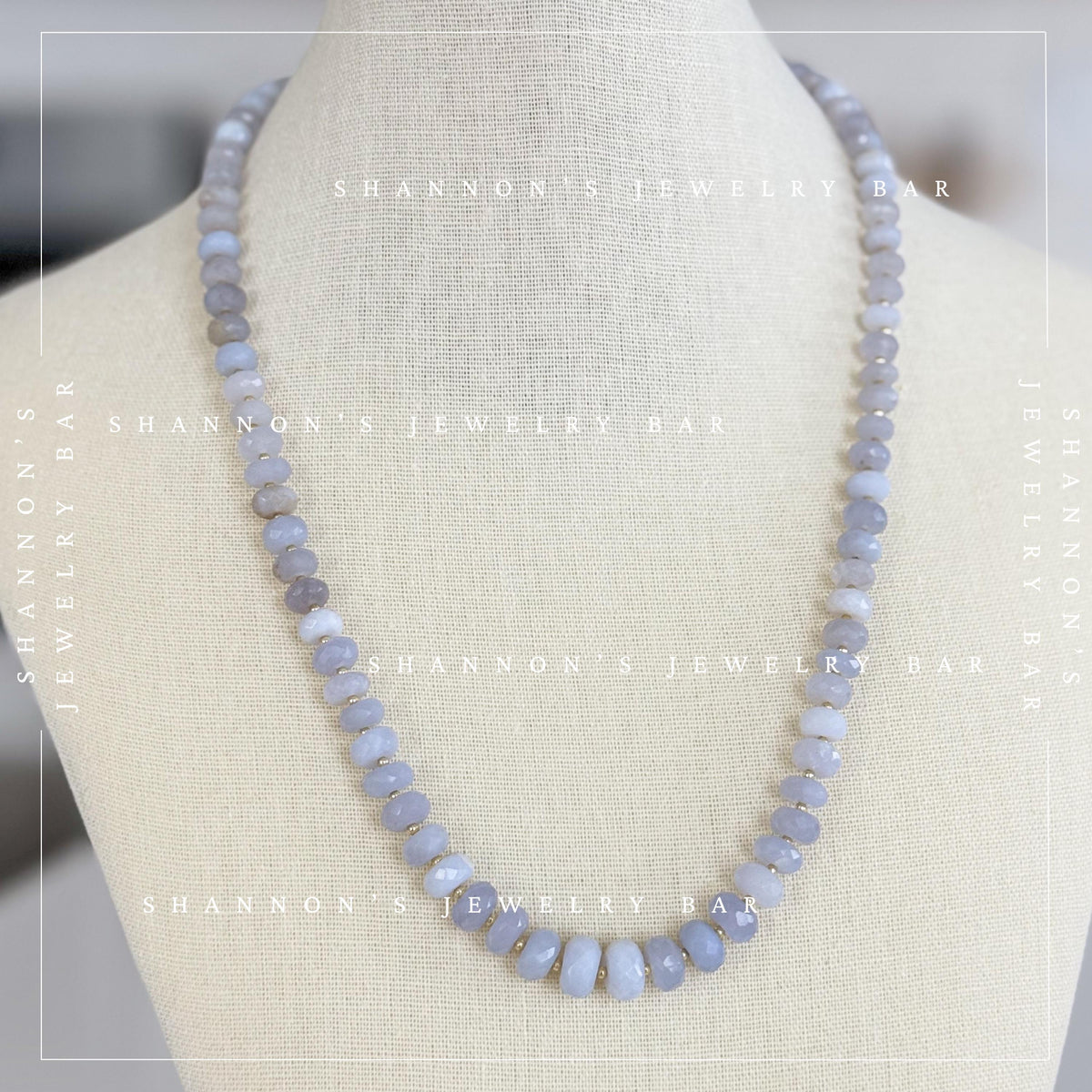 Turkish Chalcedony Necklace, Blue Gemstone Beaded Necklace, Genuine Chalcedony Jewelry, Faceted Stone Necklace, Gold Accent Necklace