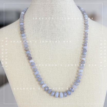Turkish Chalcedony Necklace, Blue Gemstone Beaded Necklace, Genuine Chalcedony Jewelry, Faceted Stone Necklace, Gold Accent Necklace