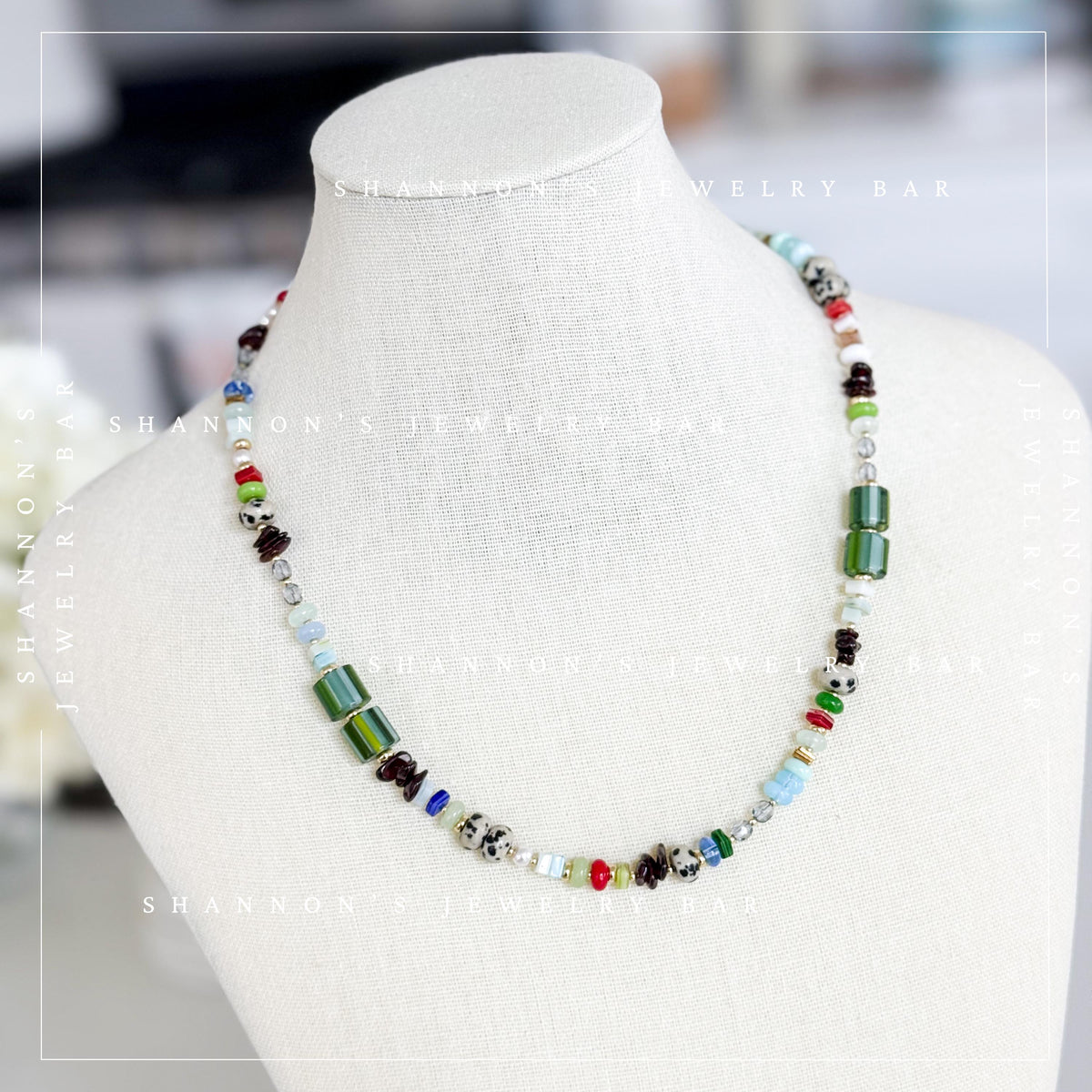 Bead Soup Necklace, Colorful Mixed Gemstone and Glass Beaded Necklace, 18 Inch One of a Kind Statement Jewelry
