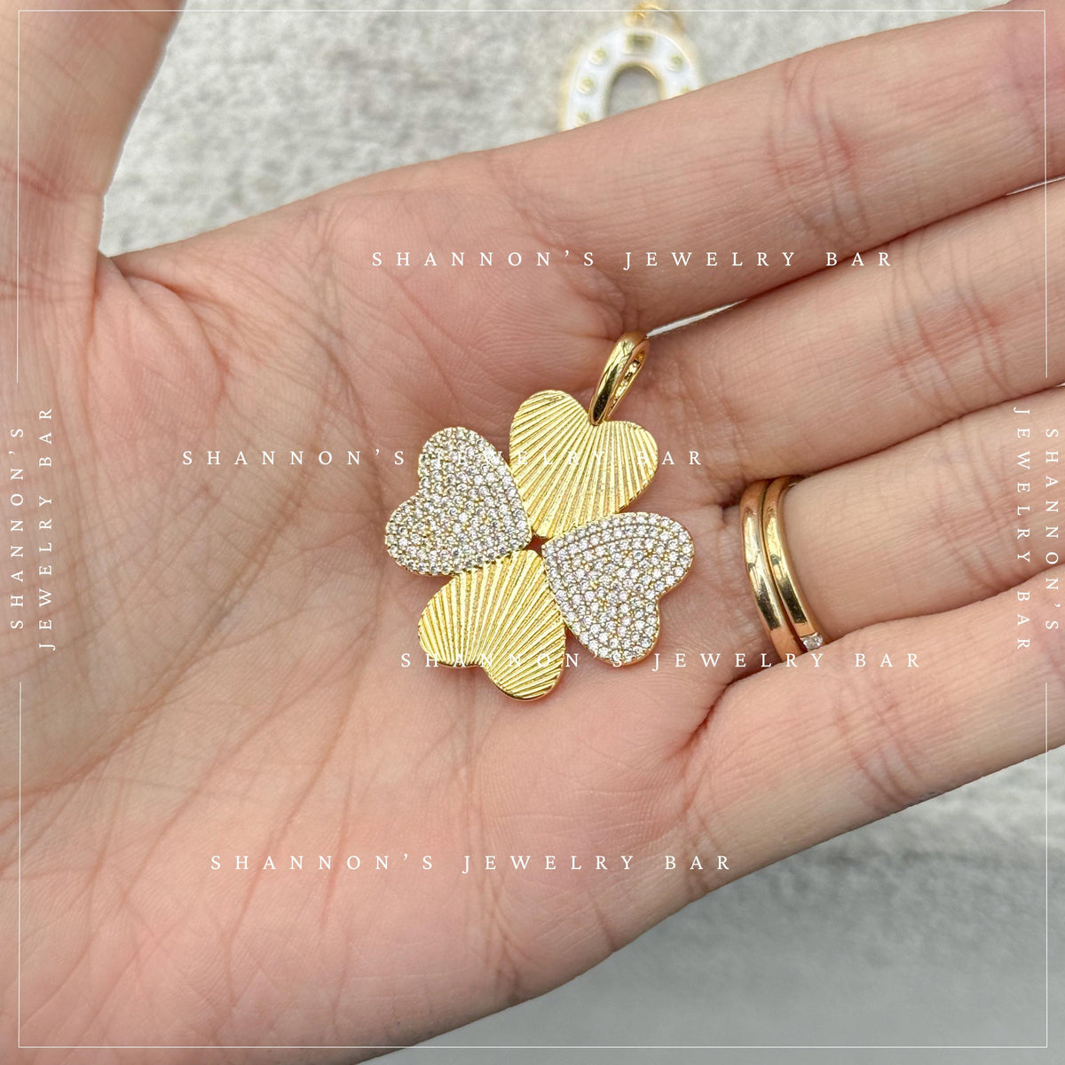 Four Leaf Clover Charm Gold CZ Charm Pendant, Lucky Clover Charm, Gold Charm for Charm Necklace, Charm Bar Pendant, Lucky Jewelry Charm