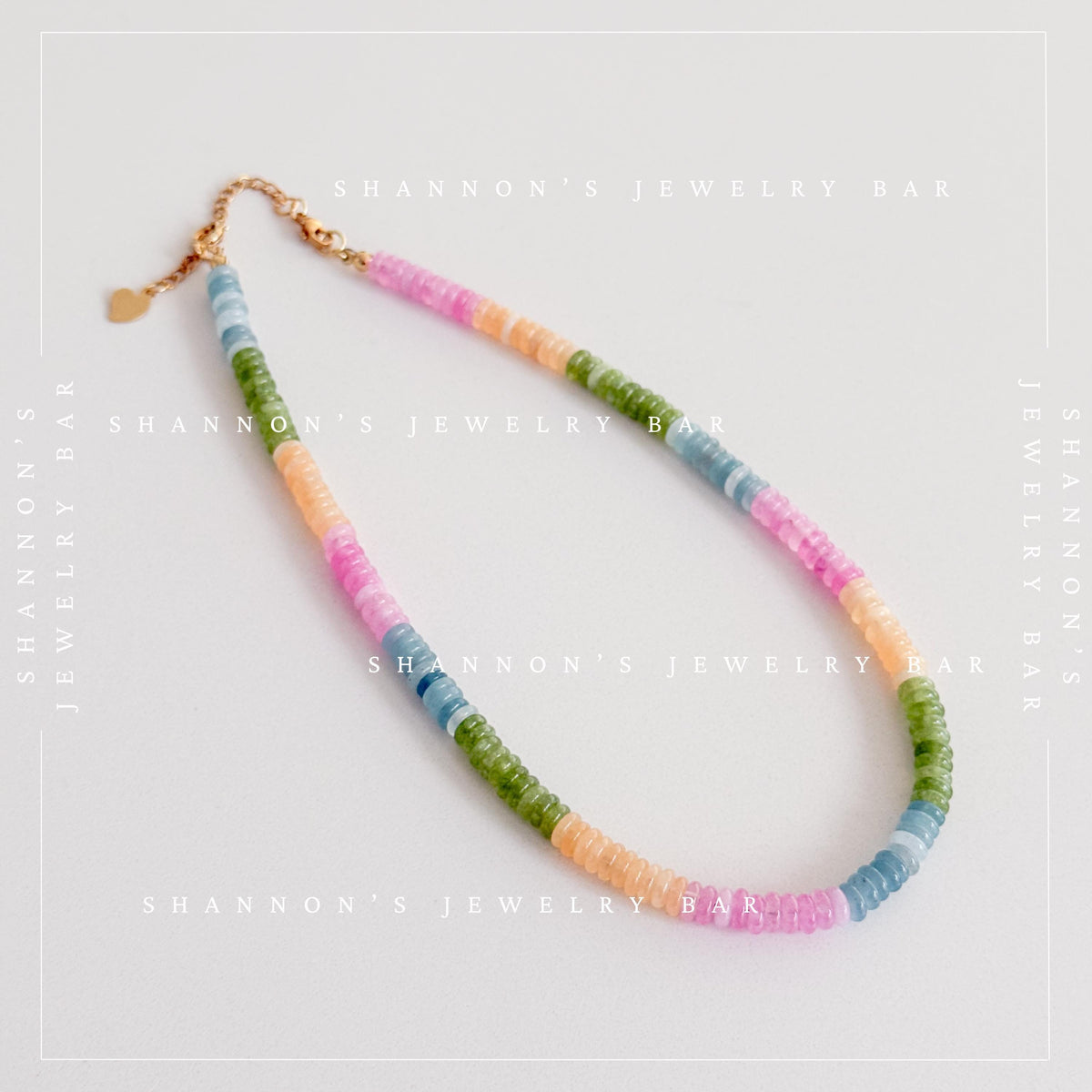 Colorful Quartz Gemstone Necklace, Multicolor Heishi Beaded Necklace, Pastel Rainbow Necklace, Handmade Gemstone Jewelry, Gift for Her