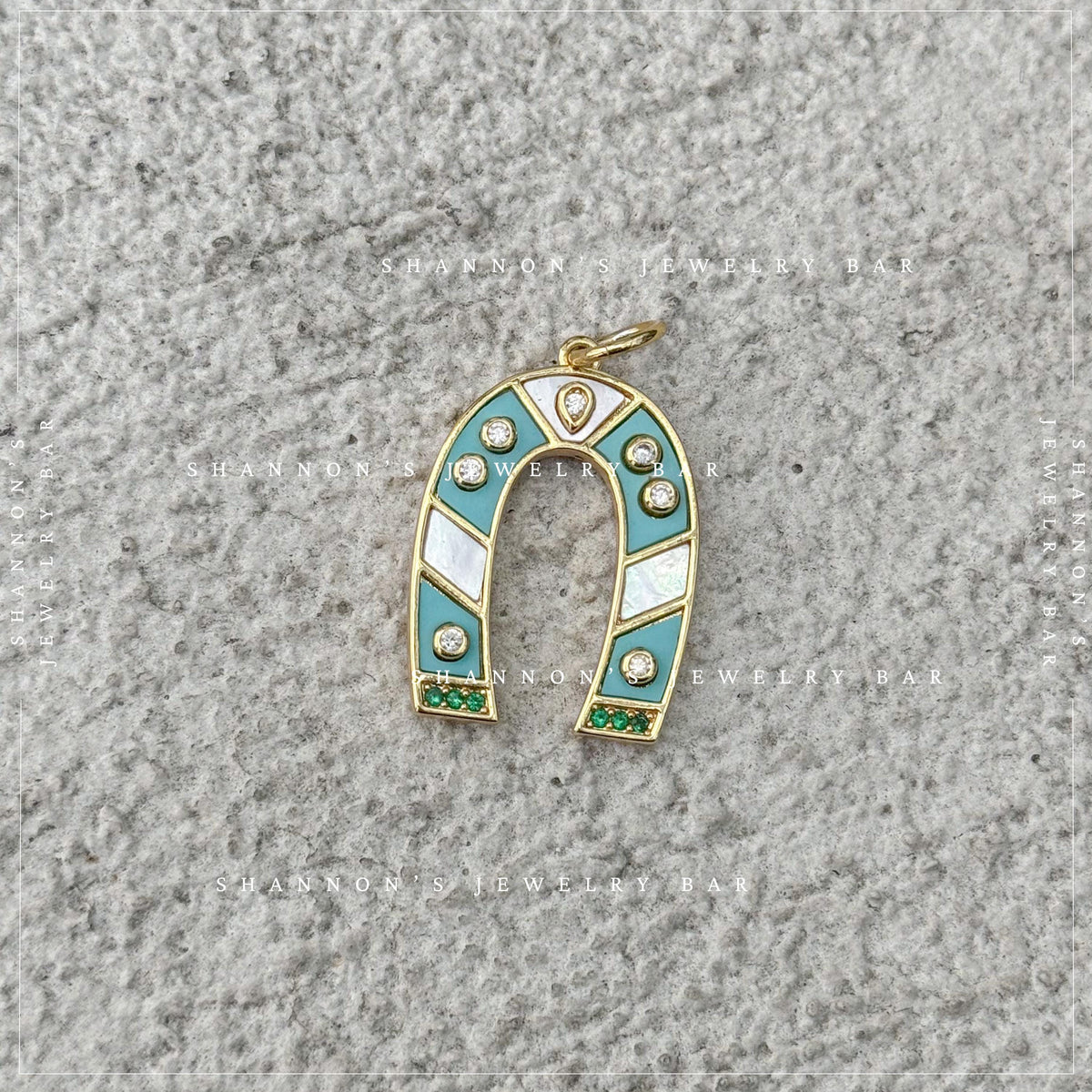 Turquoise Horseshoe Charm, Lucky Horseshoe Pendant, Western Charm Pendant, Horse Lover Jewelry, Mother of Pearl Horseshoe Charm
