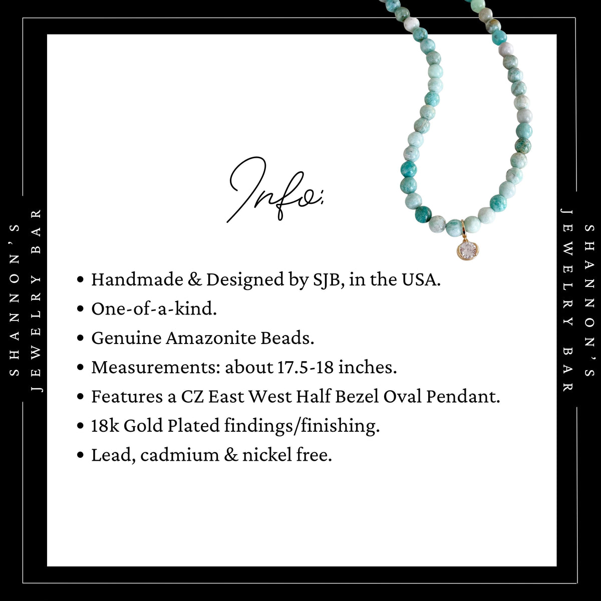 Handmade Amazonite Beaded Necklace, Blue Green Gemstone Necklace with Oval CZ Pendant, Gold Statement Jewelry, Gift for Her