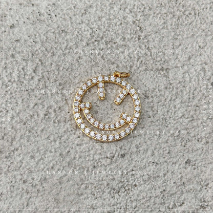 Smiley Face Charm Gold CZ Charm Pendant, Happy Face Charm, Charm Necklace Pendant, Gold Charm for Charm Bar, Cute Jewelry Charm