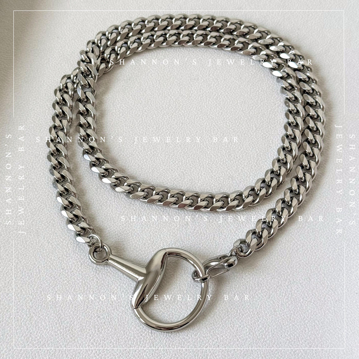 Chunky Silver Horsebit Necklace, Stainless Steel Cuban Link Chain Necklace, Waterproof Tarnish Proof Statement Chain, Equestrian Jewelry
