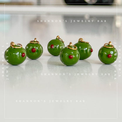 Martini Olive Charm, Green Enamel Olive Charm, Gold Cocktail Charm, Martini Jewelry Charm, Food Charm, Drink Lover Gift, Necklace Charm