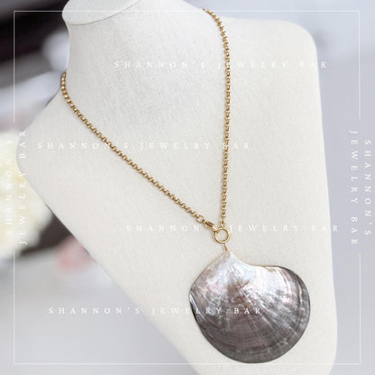 Large Natural Shell Pendant Necklace, 24 Inch Gold Chain, Statement Seashell Jewelry, Coastal Beach Necklace, Ocean Jewelry