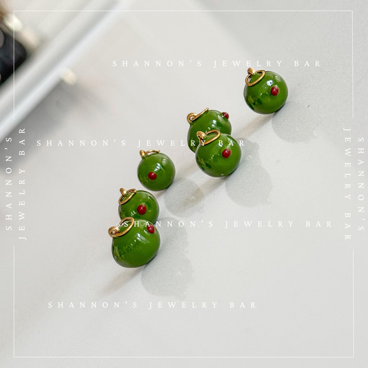 Martini Olive Charm, Green Enamel Olive Charm, Gold Cocktail Charm, Martini Jewelry Charm, Food Charm, Drink Lover Gift, Necklace Charm
