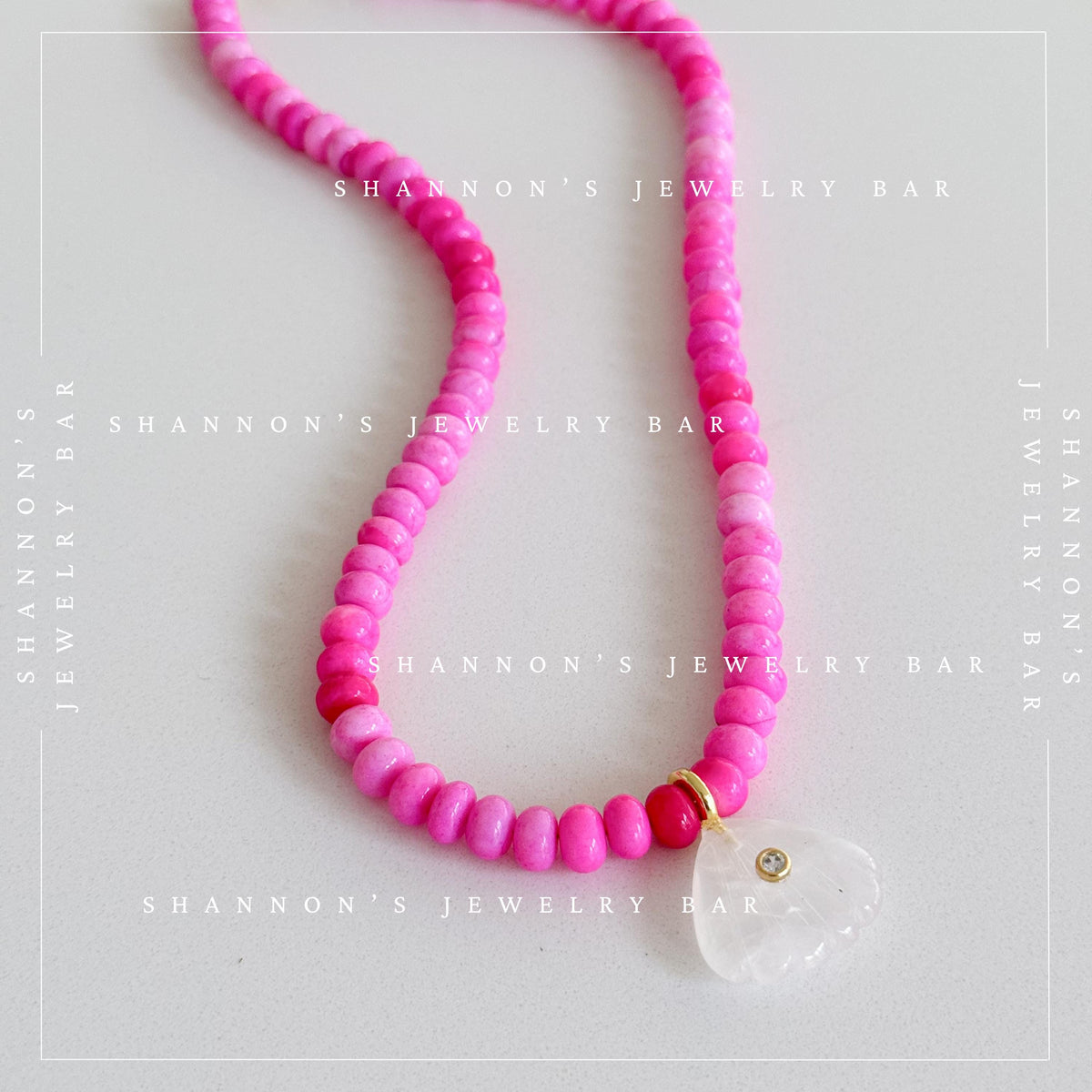 Pink Peruvian Opal Necklace, Quartz Shell Pendant Necklace, Handmade Gemstone Beaded Necklace, Coastal Jewelry, Pink Statement Necklace
