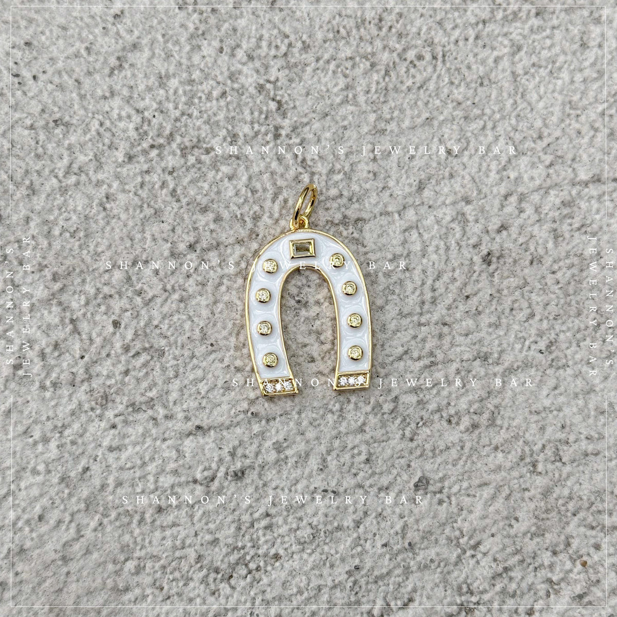 White Enamel Horseshoe Charm, Lucky Horseshoe Pendant, Gold Horseshoe Charm, Western Charm Necklace Pendant, Horse Lover Jewelry Charm