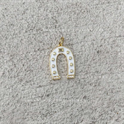 White Enamel Horseshoe Charm, Lucky Horseshoe Pendant, Gold Horseshoe Charm, Western Charm Necklace Pendant, Horse Lover Jewelry Charm