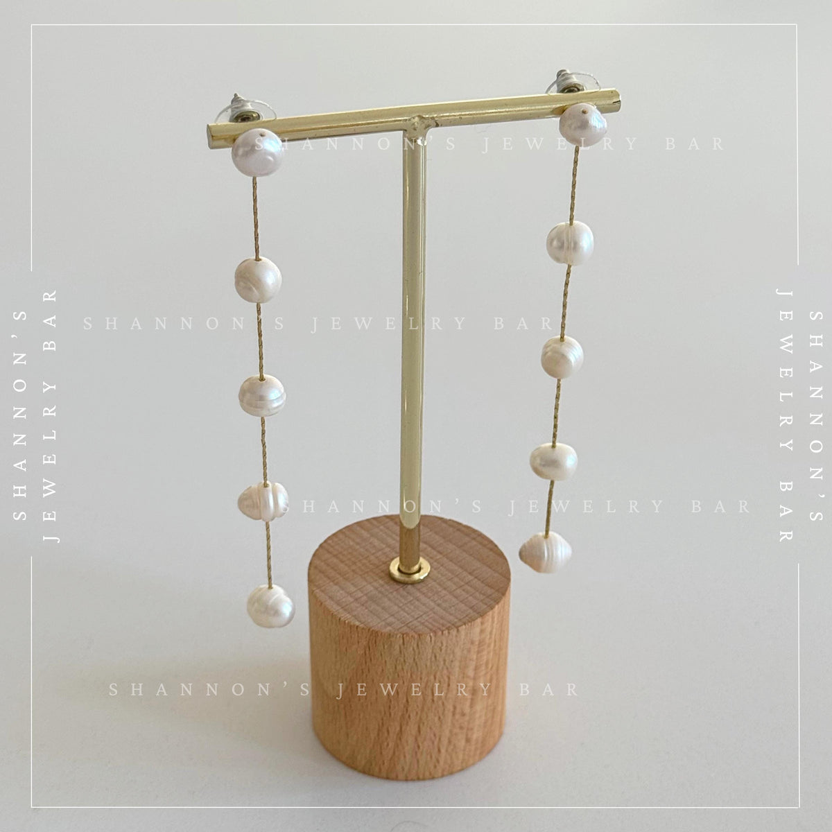 Freshwater Pearl Chain Drop Earrings - Handmade - 18K Gold Plated, Long Dangle Earrings, Bridal Pearl Earrings, Baroque Pearl Earrings