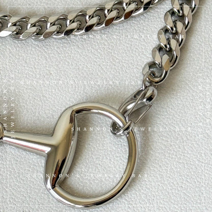 Chunky Silver Horsebit Necklace, Stainless Steel Cuban Link Chain Necklace, Waterproof Tarnish Proof Statement Chain, Equestrian Jewelry