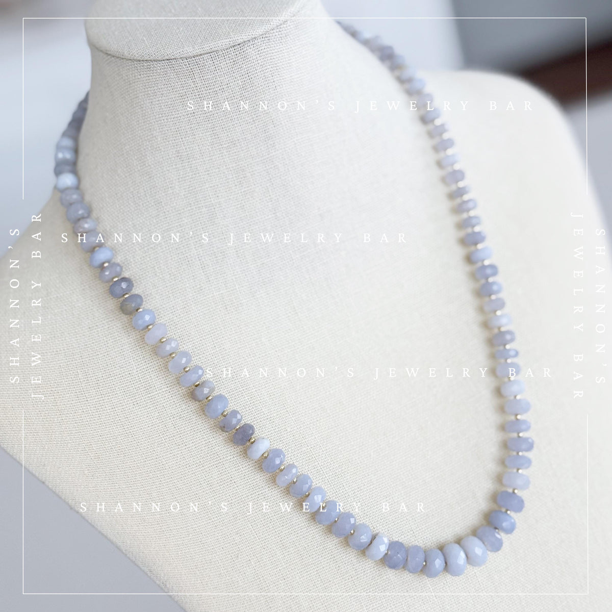 Turkish Chalcedony Necklace, Blue Gemstone Beaded Necklace, Genuine Chalcedony Jewelry, Faceted Stone Necklace, Gold Accent Necklace