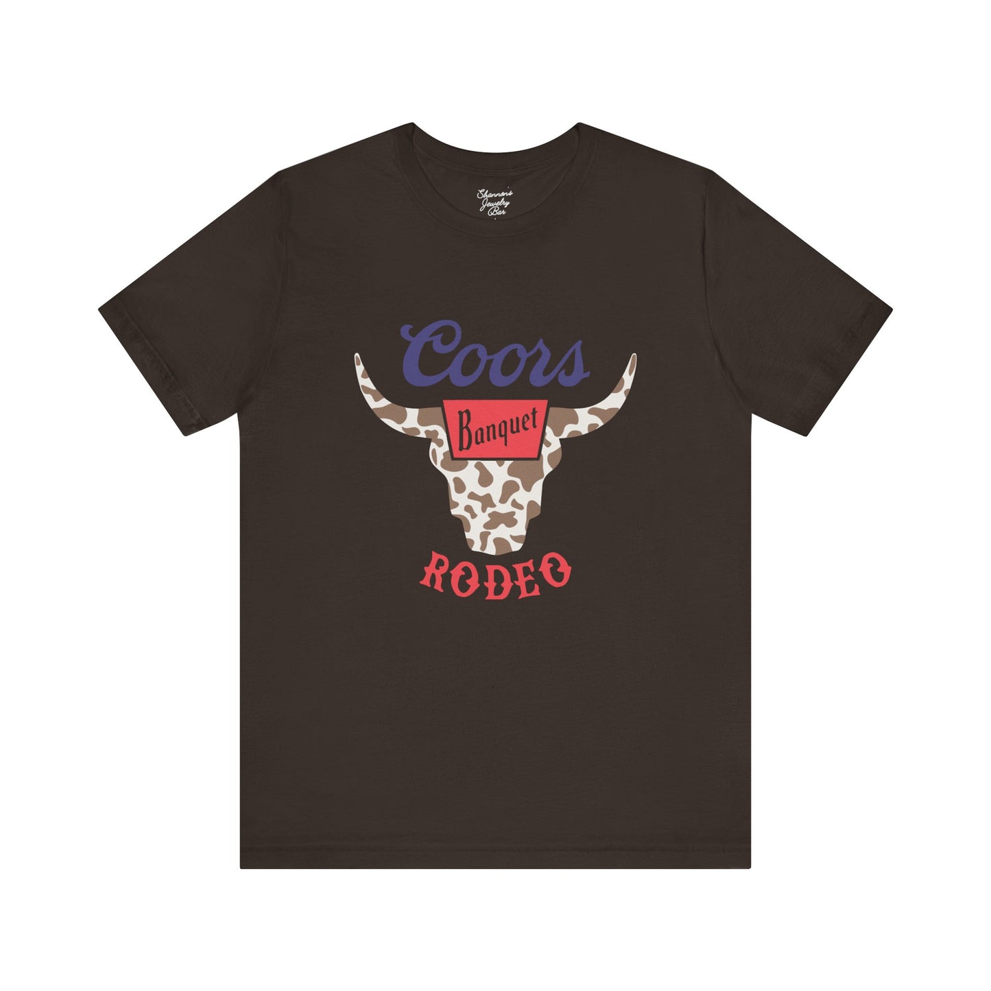 Rodeo Coors Cow Skull with Cow Print- Unisex Jersey Short Sleeve Tee