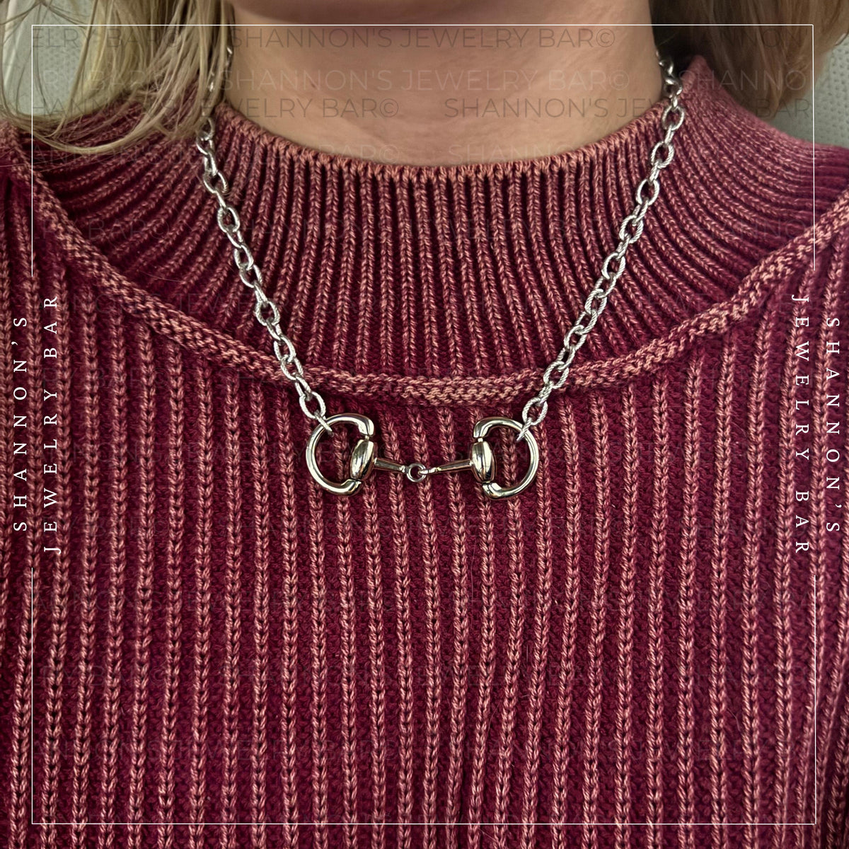 Horse Bit Necklace w/ Rope Chain: Equestrian Jewelry, Stainless Steel, Snaffle Bit, Women's Jewelry, Western