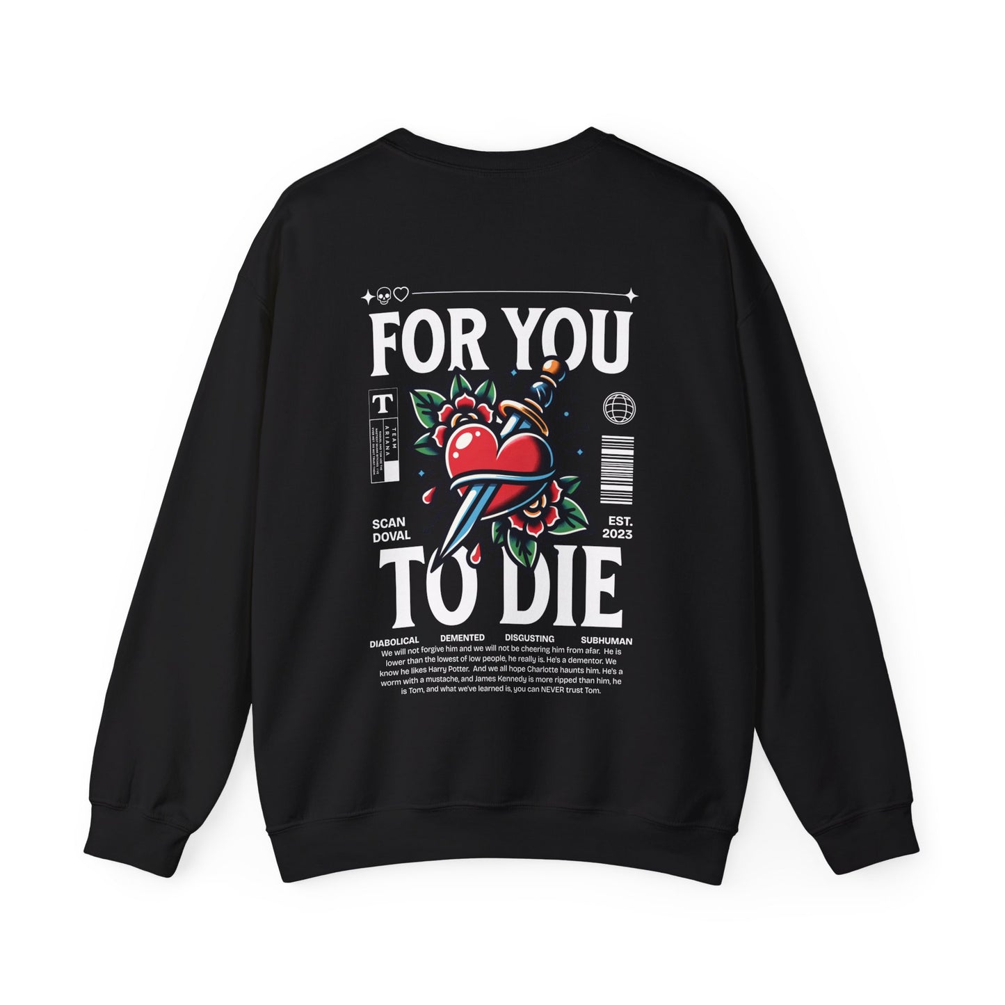 For you to Die, VPR Crewneck Sweatshirt, Neo Traditional Tattoo Graphic, Vanderpump Rules, Scandoval, Ariana Madix, Bravo, Lisa Vanderpump