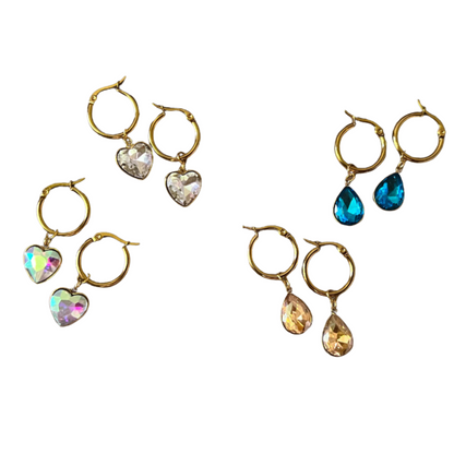 Gemmy Drop Huggie Hoops - Handmade, 18K Gold Filled Hoops, 18K Gold Plated Pendants, Gemmy Drop Hoops, Candy Crystal Hoops, y2k, Cute Hoops