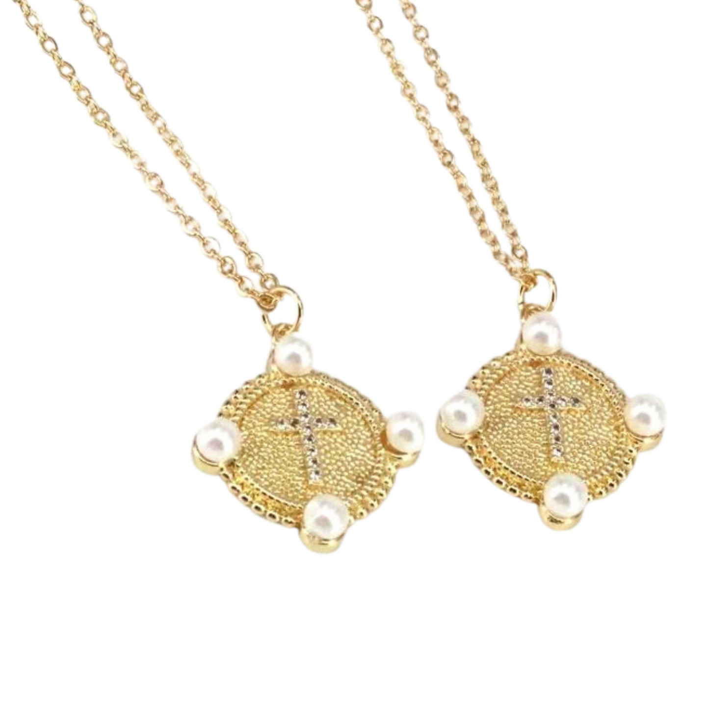 Pearl & Cross Medallion Pendant Necklace - Handmade - 18K Gold Filled Necklace, Custom Made Jewelry, Cross Pendant, Charm Pendant, Gold