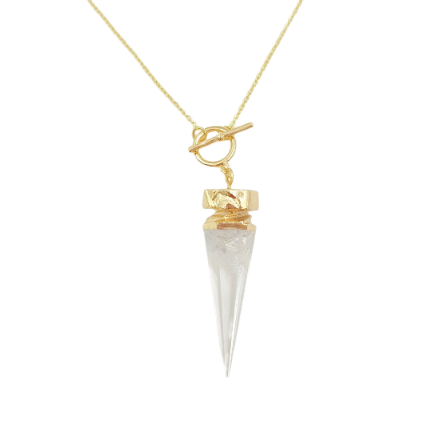 Natural Crystal Quartz Pendant Necklace - Handmade, 18K Gold Plated, Healing Crystal Necklace, Master Healer Necklace, Cylindrical Triangle